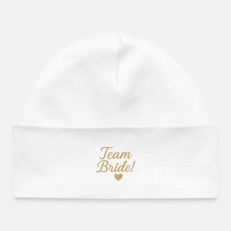 Team Bride Gold Script Design. Hochzeit - Baby Organic Mütze - Weiß