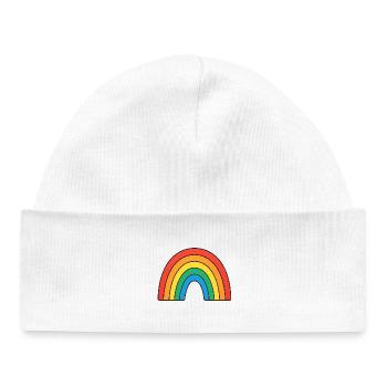 Illustration arc-en-ciel vif aux couleurs rétro - Bonnet bébé bio - blanc - Devant