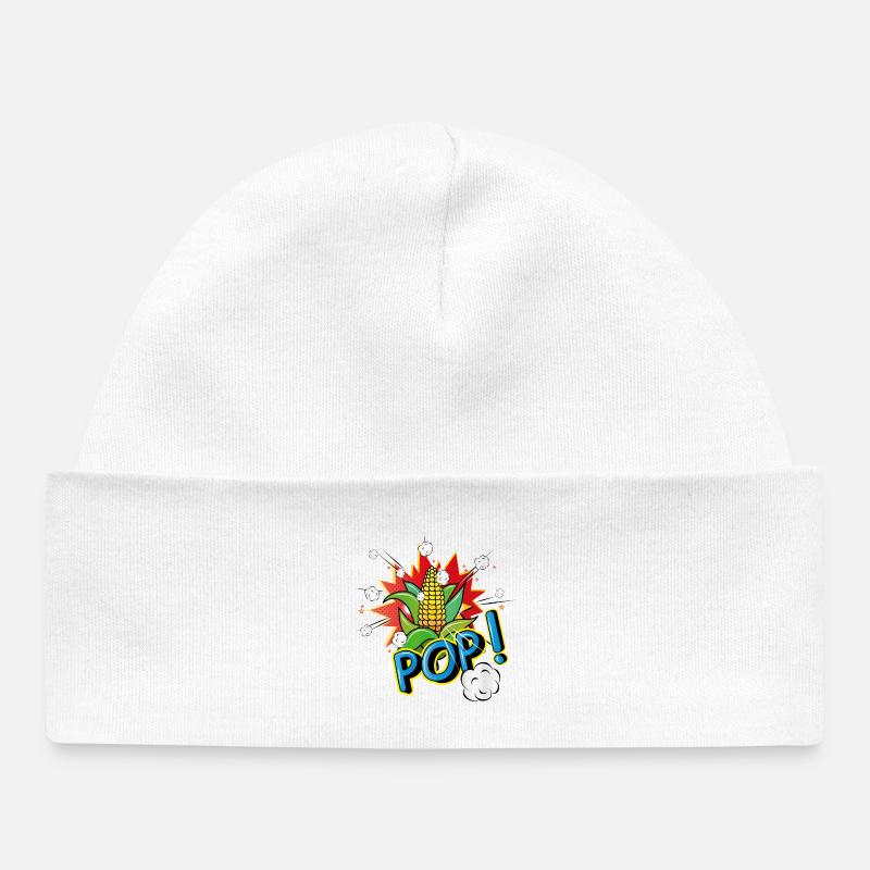 Maïs en épi de style pop art avec effet pop-corn - Bonnet bébé bio - blanc
