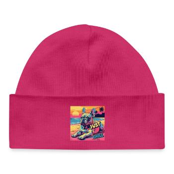 Soothing dog on the beach with Just Chill written on it - Baby Organic Beanie - white - Front