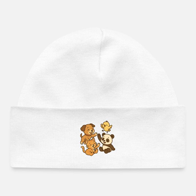 Animaux en train de jouer - Bonnet bébé bio - blanc
