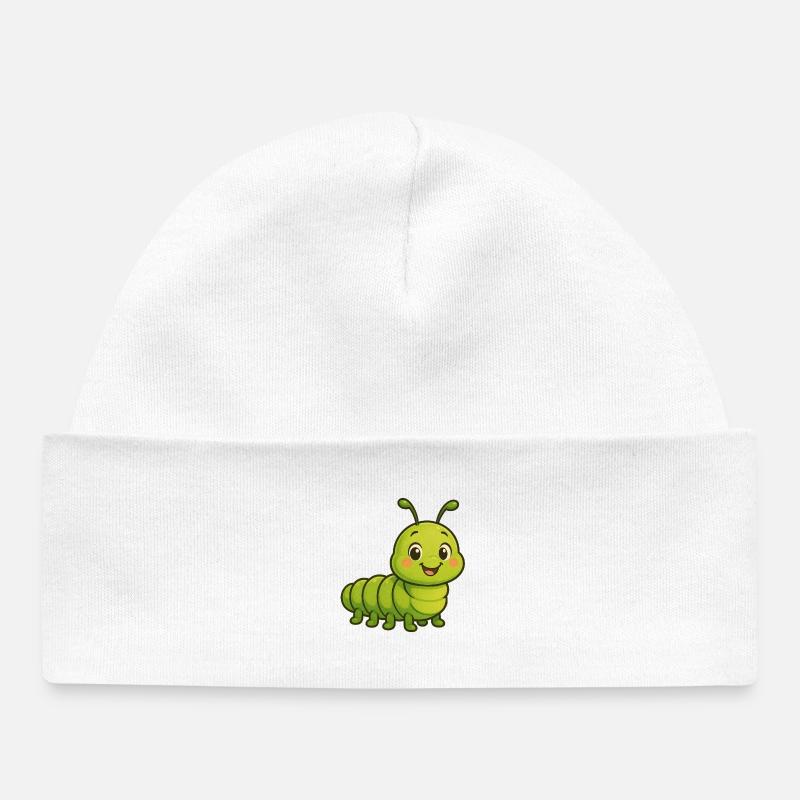 Mignon Leo la chenille motif de dessin animé - Bonnet bébé bio - blanc