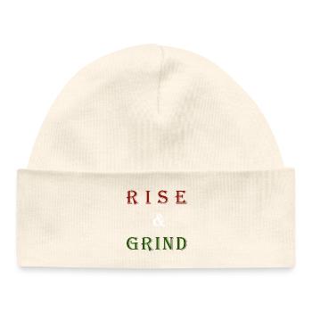 Typographie motivationnelle Rise & Grind - Bonnet bébé bio - blanc - Devant
