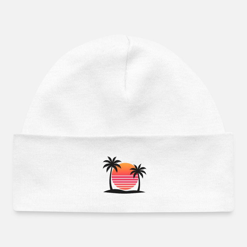 Coucher de soleil tropical avec palmiers - Bonnet bébé bio - blanc