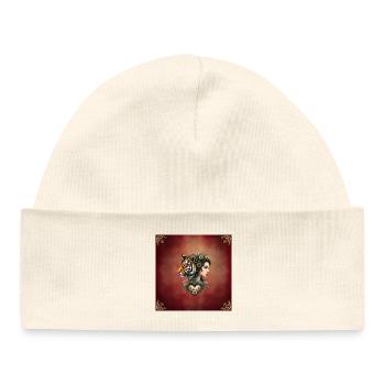 Mystical portrait of a woman and a tiger with floral patterns - Baby Organic Beanie - white - Front
