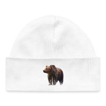 Illustration réaliste d'ours sur textile - Bonnet bébé bio - blanc - Devant