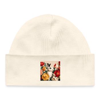 Elegant floral bunny in a lush garden - Baby Organic Beanie - white - Front