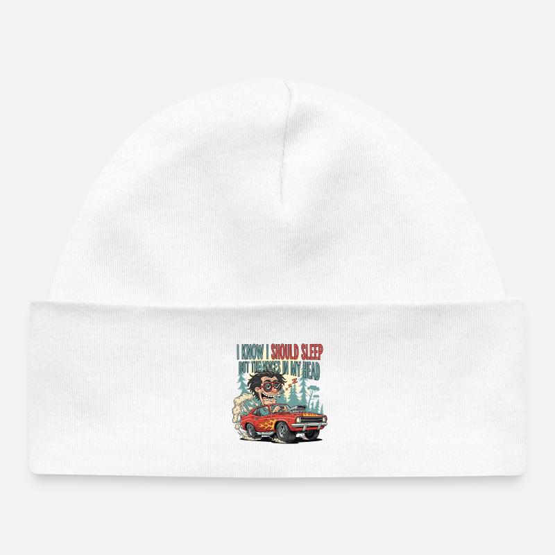 Sleepy Car Racer Dessin animé Design - Bonnet bébé bio - blanc