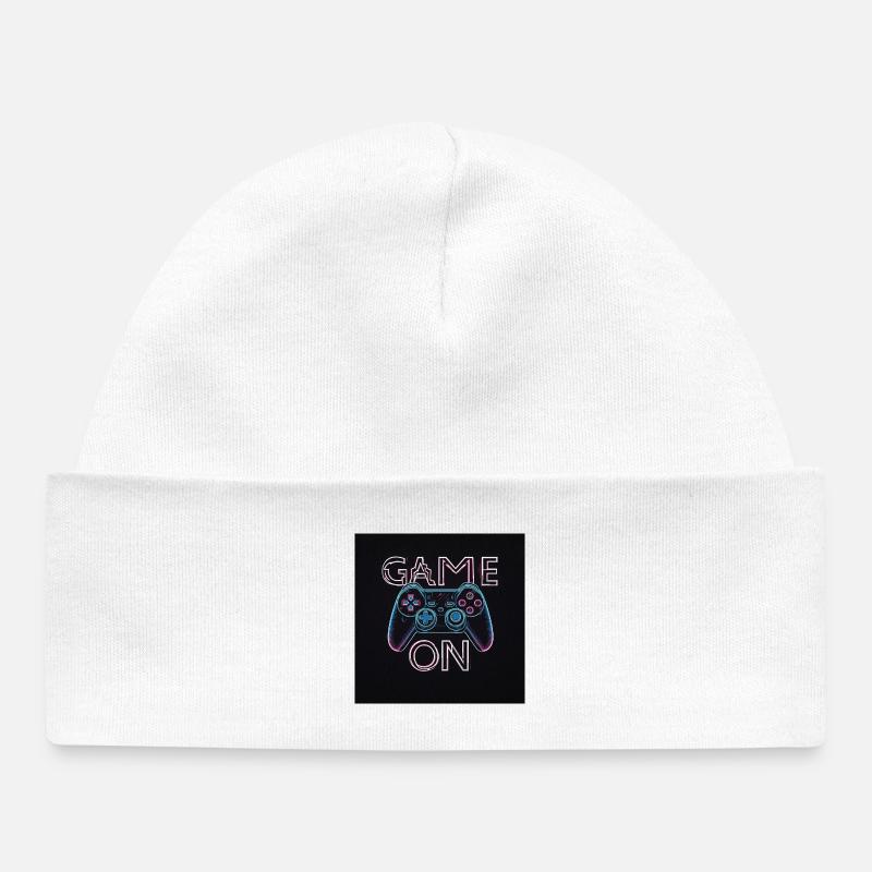 Neon Gaming Controller Design - Baby Organic Beanie - white