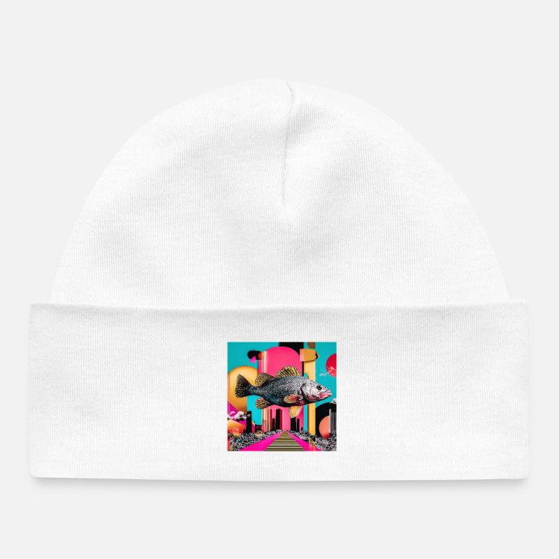 Poisson flottant, collage créatif - Bonnet bébé bio - blanc