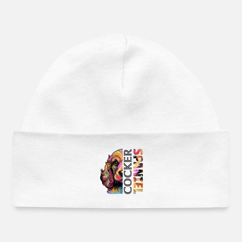 Colorful Cocker Spaniel - Baby Organic Beanie - white