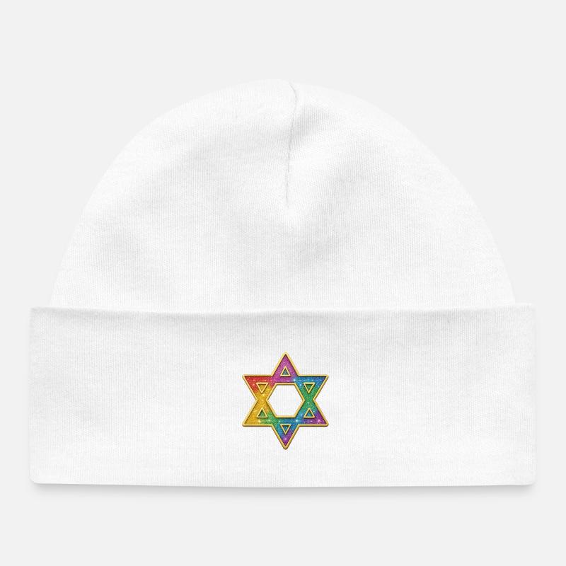 Etoile de David | Étoile de David scintillante arc-en-ciel - Bonnet bébé bio - blanc
