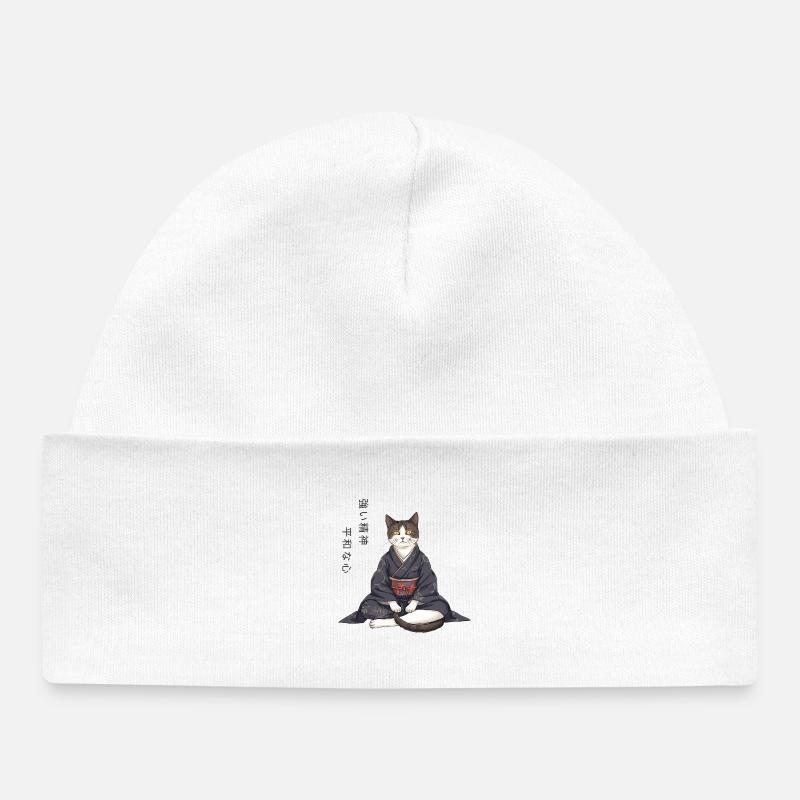 Chat d'anime moderne en kimono – Méditation zen - Bonnet bébé bio - blanc