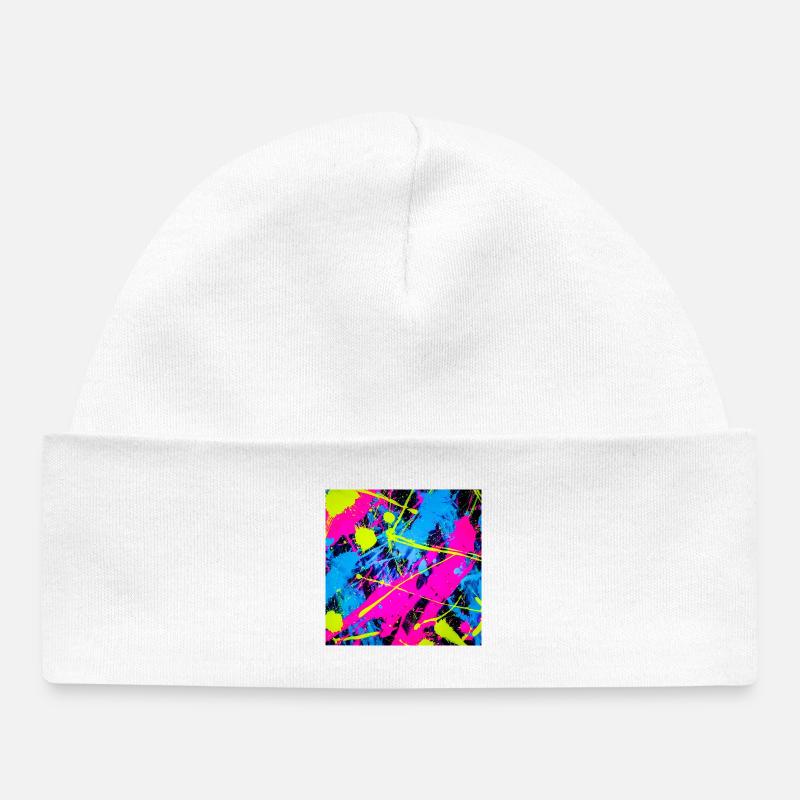 Tache Colorée Abstraite Néon - Bonnet bébé bio - blanc