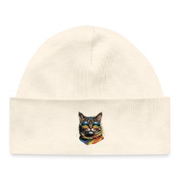 Funny LGBTQ cat portrait with rainbow glasses - Baby Organic Beanie - white - Front