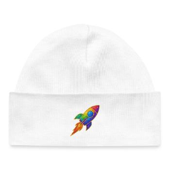 Regenbogen Rakete Glitzer Design - Baby Organic Mütze - Weiß - Vorne