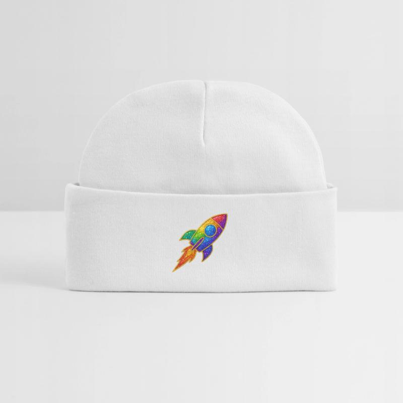 Rainbow Rocket Glitter Design Baby Organic Beanie