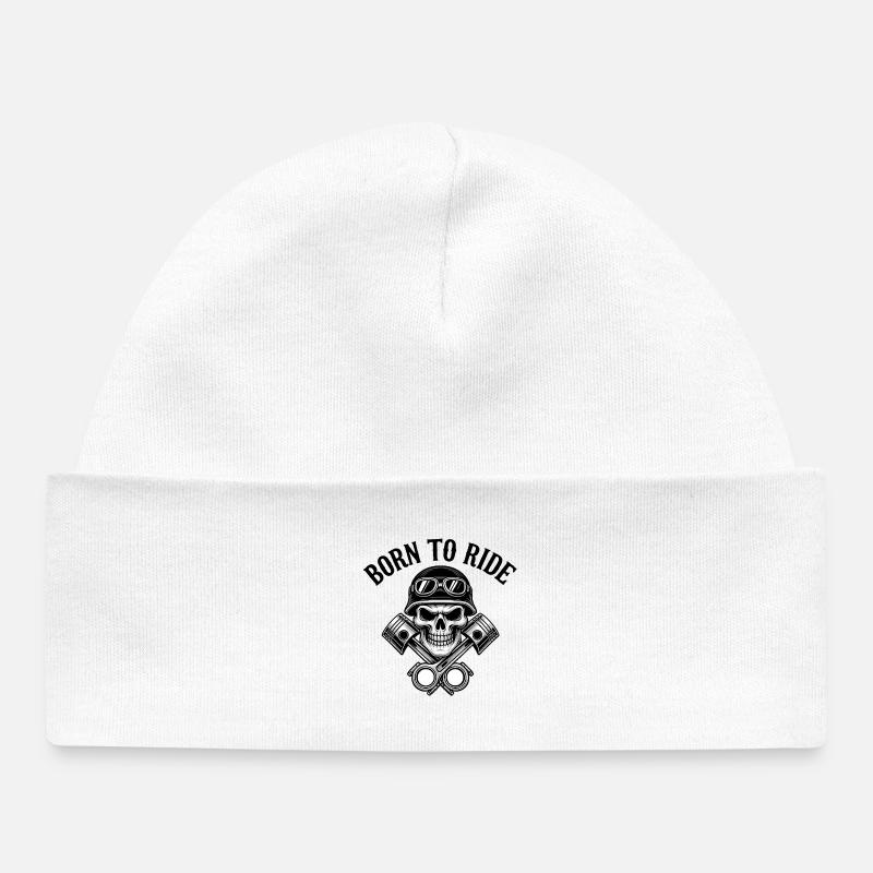 Born to Ride – Skull & Pistons Biker Design - Bonnet bébé bio - blanc