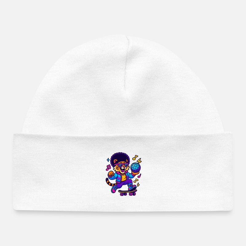 Lion DJ au design rétro - Bonnet bébé bio - blanc