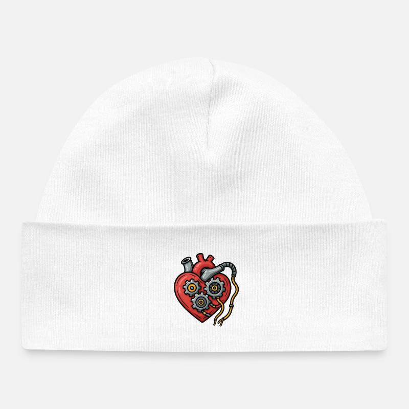 Conception du cœur mécanique - Bonnet bébé bio - blanc