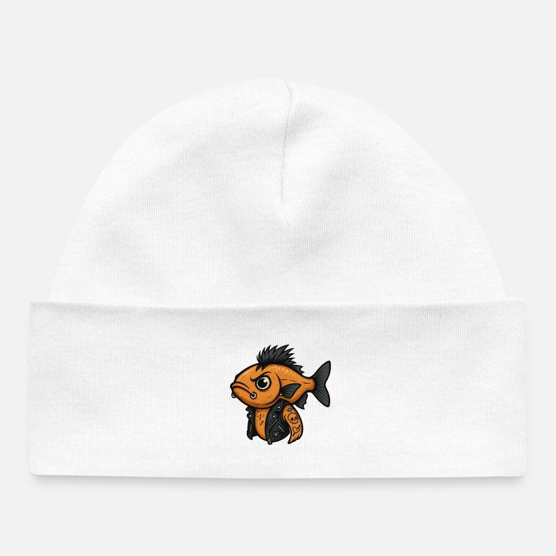 poisson punk illustration rizière rocker - Bonnet bébé bio - blanc