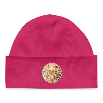 Lion Head with Sun Mandala and Third Eye - Baby Organic Beanie - white - Front
