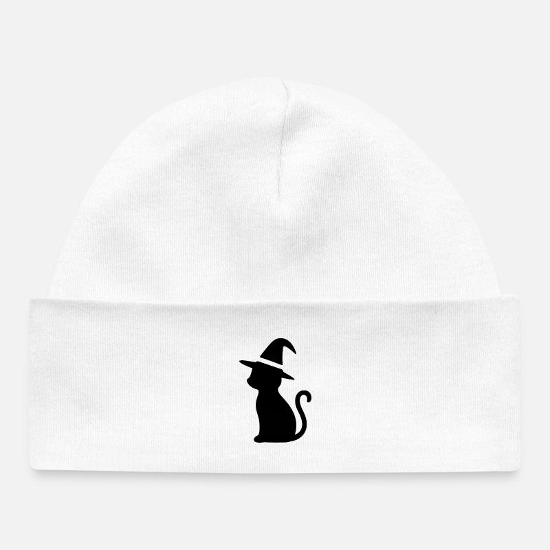 Chat avec chapeau de sorcière - Bonnet bébé bio - blanc