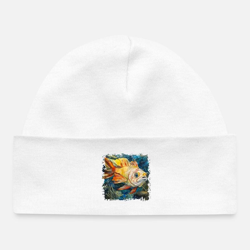 Coloré Poisson Sous-marin Aquarelle, Carpe - Bonnet bébé bio - blanc
