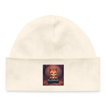 Manette Cozy Pixel Cat - Bonnet bébé bio - blanc - Devant