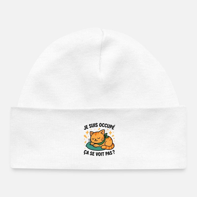Chaton Endormi et Slogan Ironique - Bonnet bébé bio - blanc