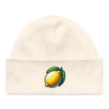 Bright Lemon with Graphic Leaves - Baby Organic Beanie - white - Front