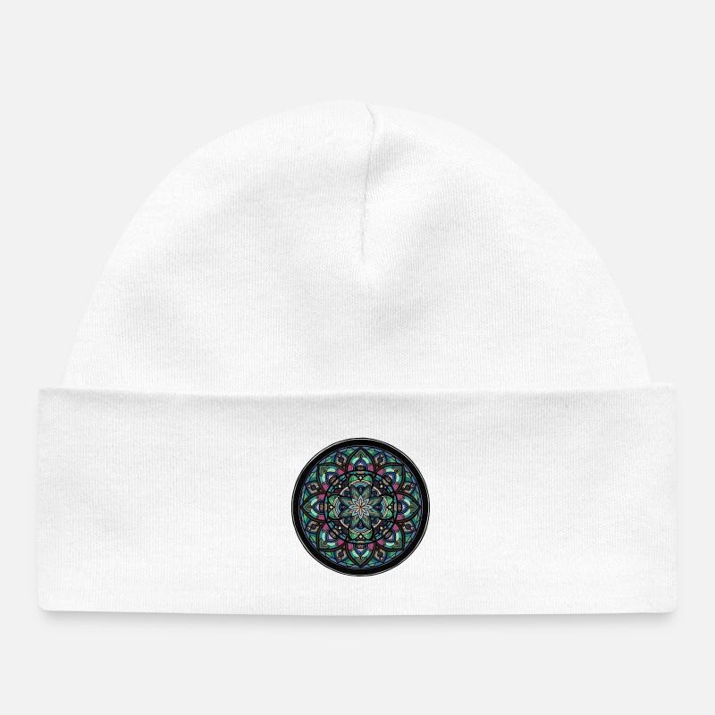 Centre de la roue chromatique Mandala - Bonnet bébé bio - blanc