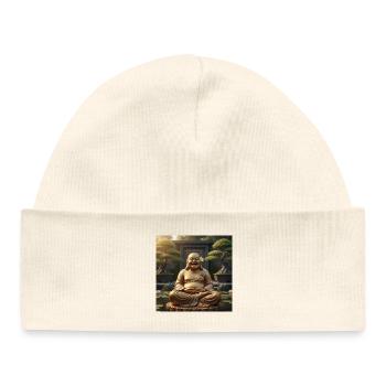 Golden Laughing Buddha Garden Figurine - Baby Organic Beanie - white - Front