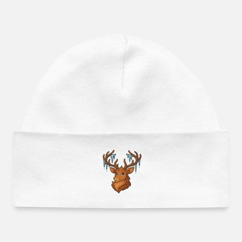 Winter deer with icicles - Baby Organic Beanie - white