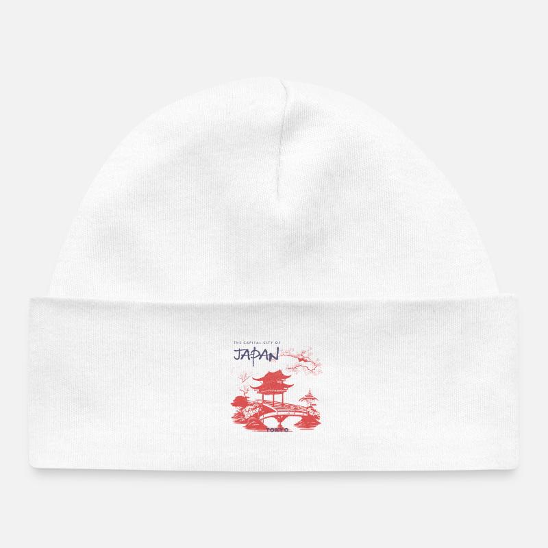Silhouette du jardin zen de Tokyo - Bonnet bébé bio - blanc
