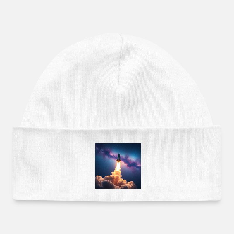 Saut de fusée à travers la galaxie nébuleuse - Bonnet bébé bio - blanc