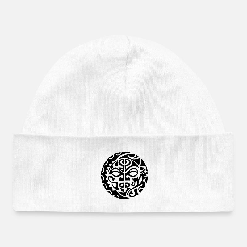 Crâne de Polynésie (noir) - Bonnet bébé bio - blanc