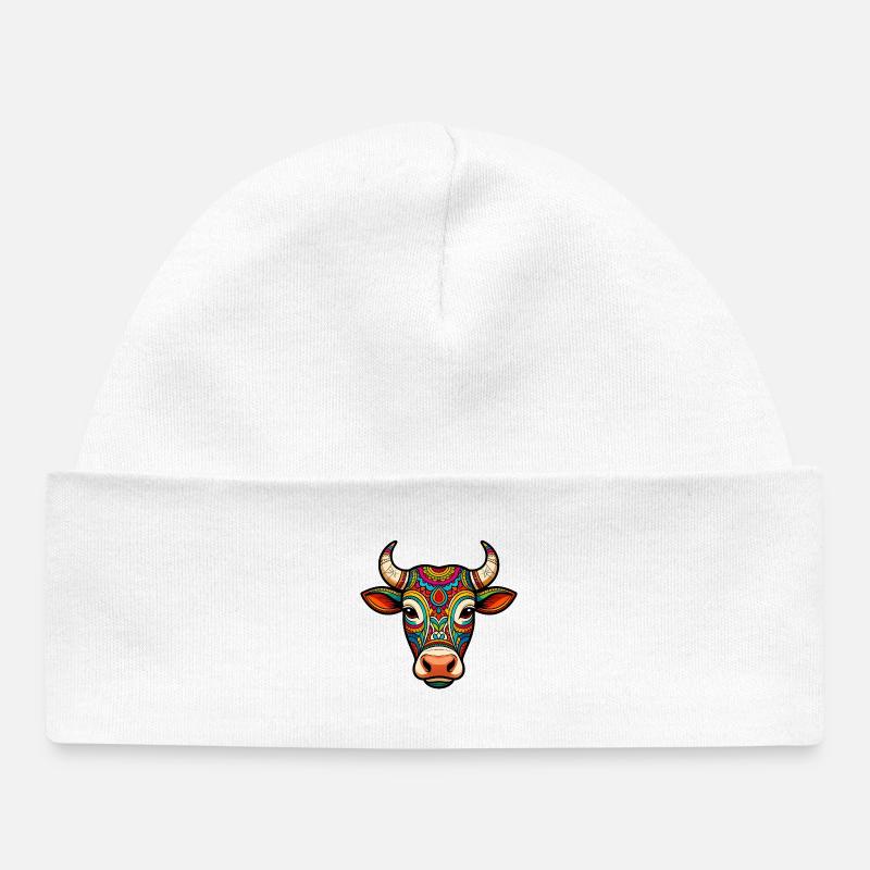 vache sacrée mandala colorée - Bonnet bébé bio - blanc