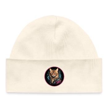 Bengal cat in neon leather jacket - Baby Organic Beanie - white - Front