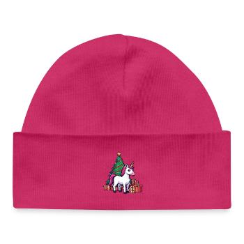 Pixel Unicorn & Christmas Tree Retro Art - Baby Organic Beanie - white - Front