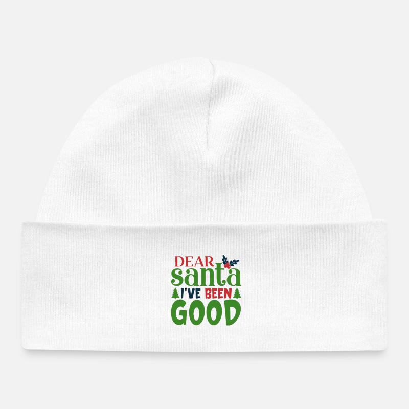 Dear Santa I've Been Good Pattern - Baby Organic Beanie - white