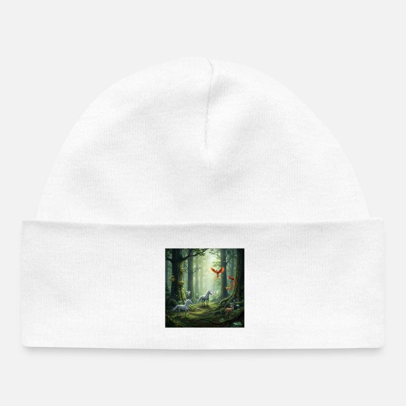Conte de fées Forêt Licorne Scène de phénix - Bonnet bébé bio - blanc