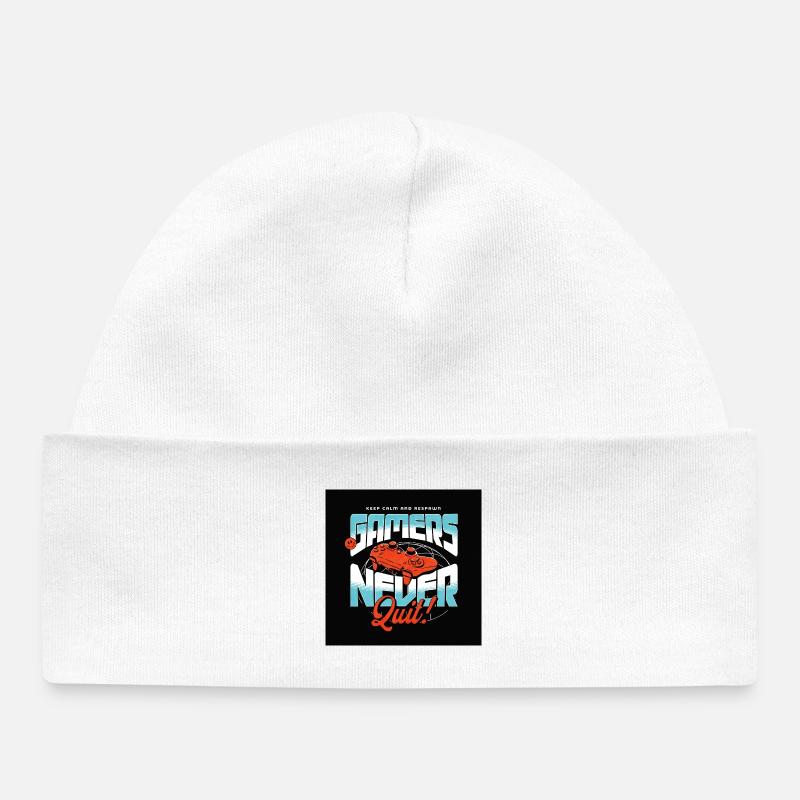 Gamers Never Quit Controller - Baby Organic Beanie - white