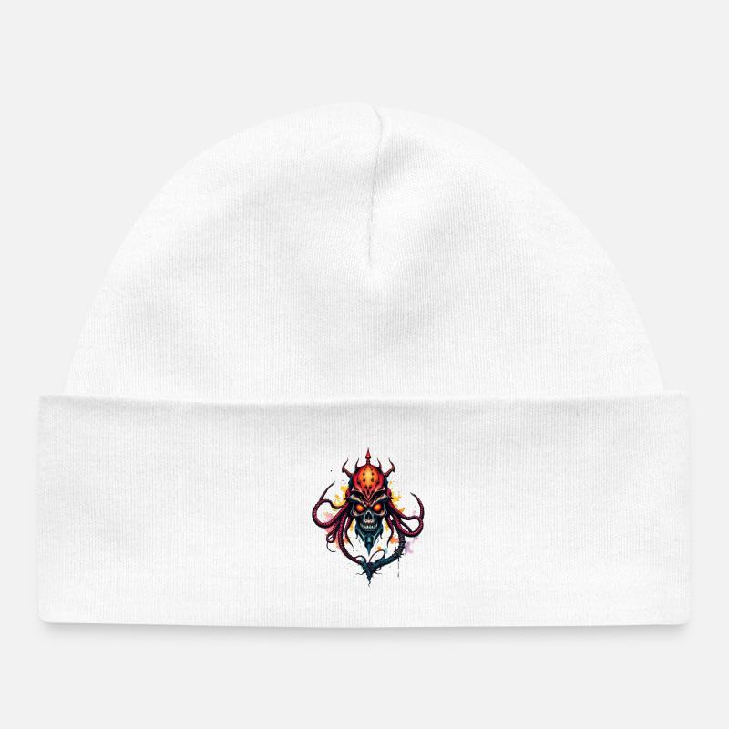 Tentacule crâne horreur Impression d’art - Bonnet bébé bio - blanc