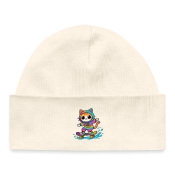Multicolored Cat Skateboard - Baby Organic Beanie - white - Front