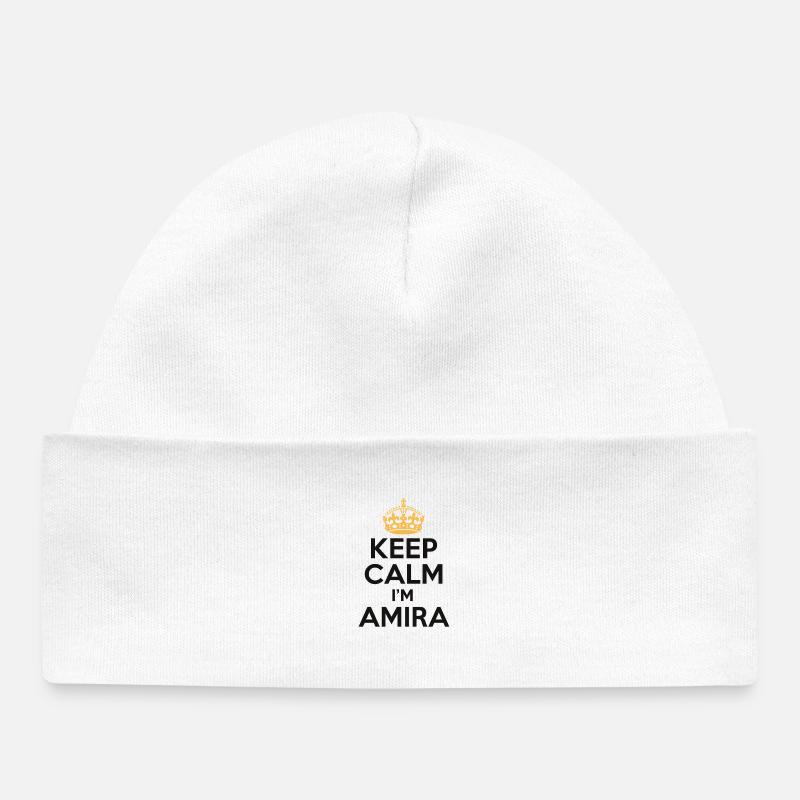 Restez calme – Je m’appelle Amira 💖 - Bonnet bébé bio - blanc