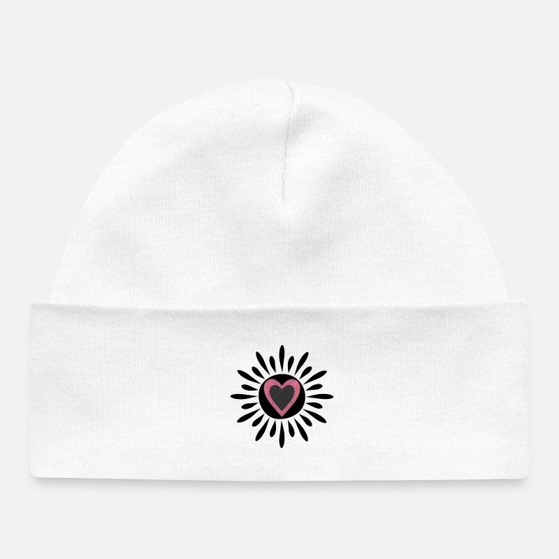 Cœur rose glitter noir - Bonnet bébé bio - blanc
