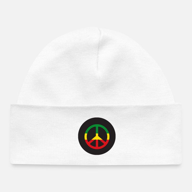 Signe de paix reggae aux couleurs de l’Ethiopie - Bonnet bébé bio - blanc