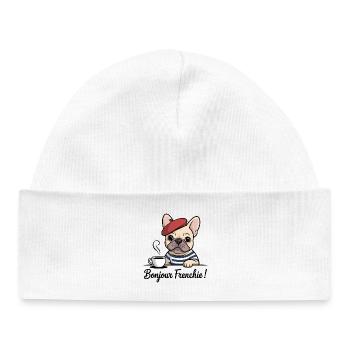 Bonjour Frenchie Bouledogue Français - Bonnet bébé bio - blanc - Devant