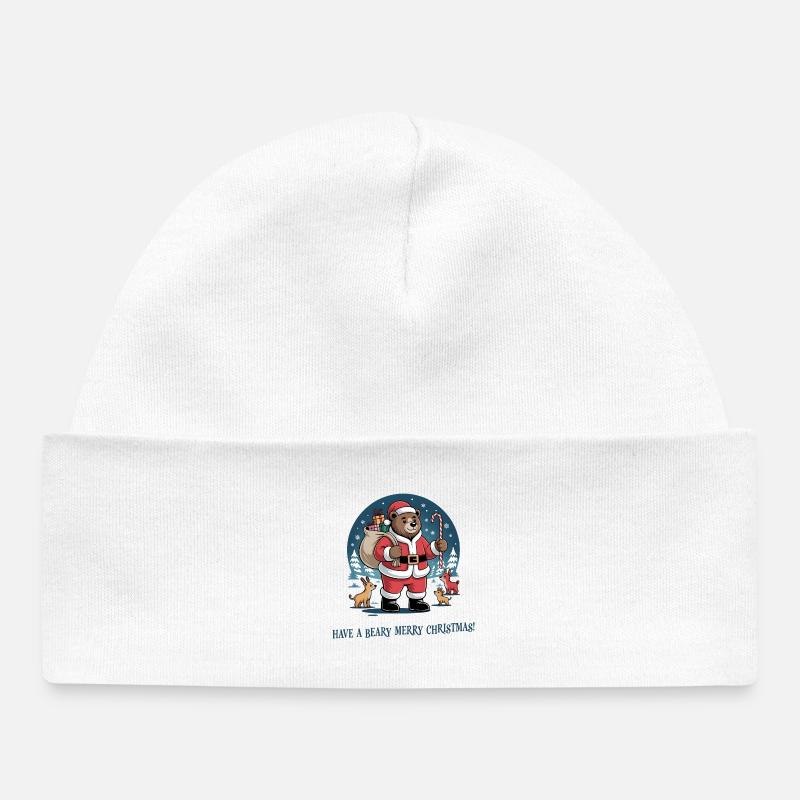 Beary Joyeux Noël Père Noël Ours - Bonnet bébé bio - blanc
